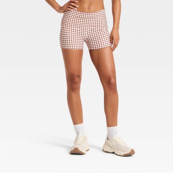JoyLab Pants - JoyLab Brown Gingham Biker Shorts
